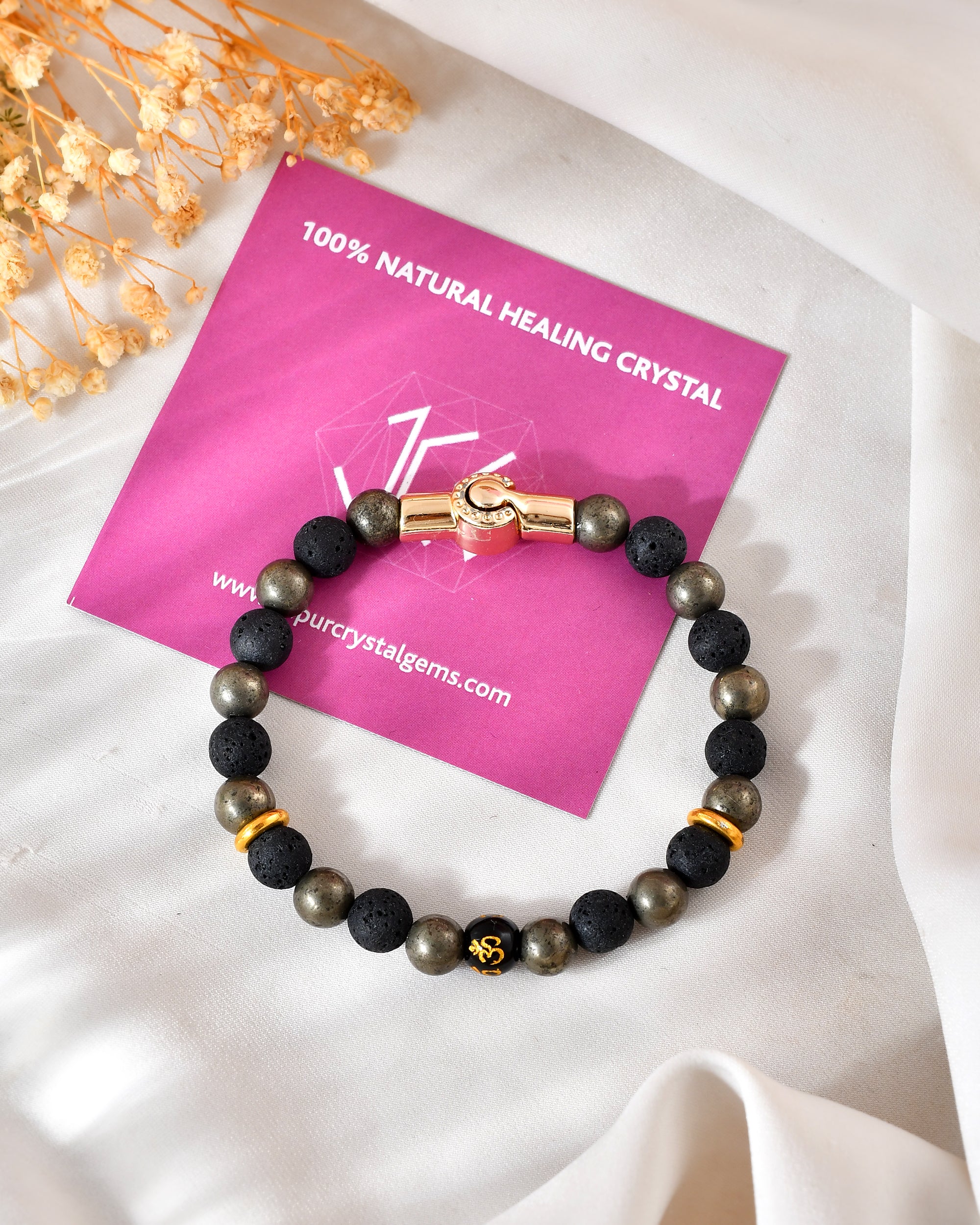 Pyrite & Lava  OM Bracelet With Magnetic Lock